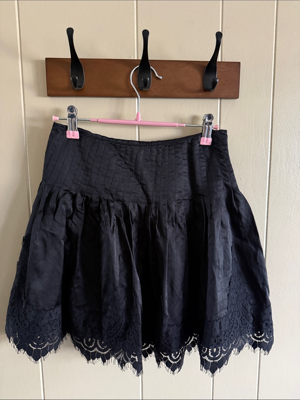 bebe Black Lace-Hem Skater Skirt